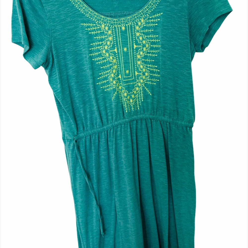 Prana turquoise & yellow dress, drawstring waist